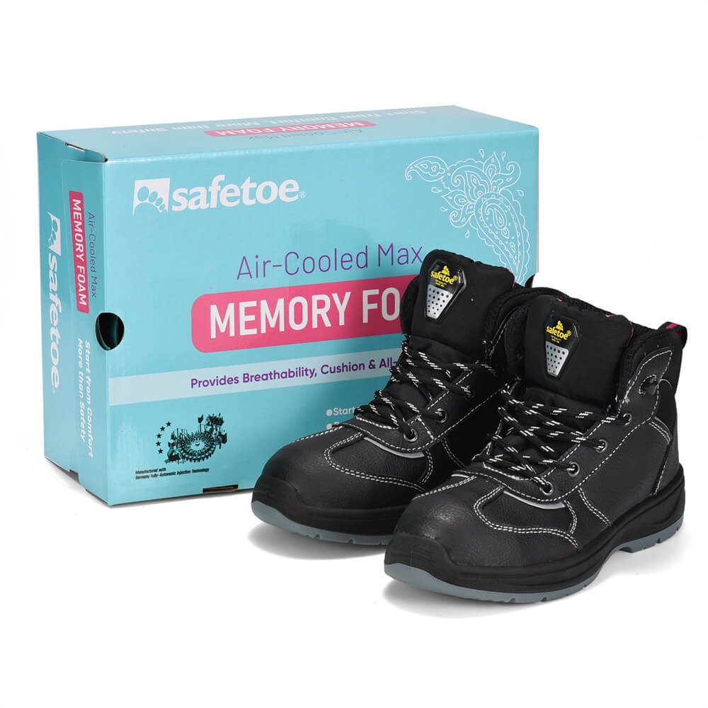 Waterproof Leather Black Safety Work Boots for Women Construction M-8516W