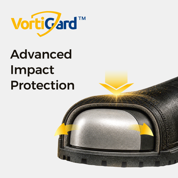 VortiGard™ toe protection technology for impact resistant safety footwear