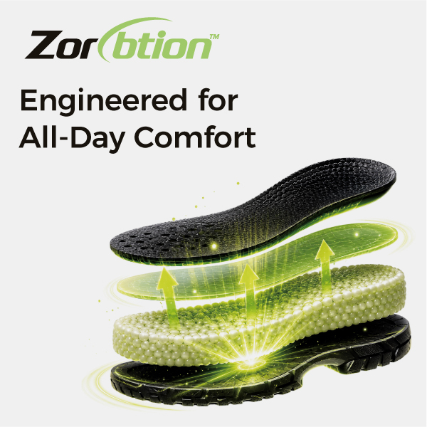Zorption™ shock absorption technology for comfortable safety footwear
